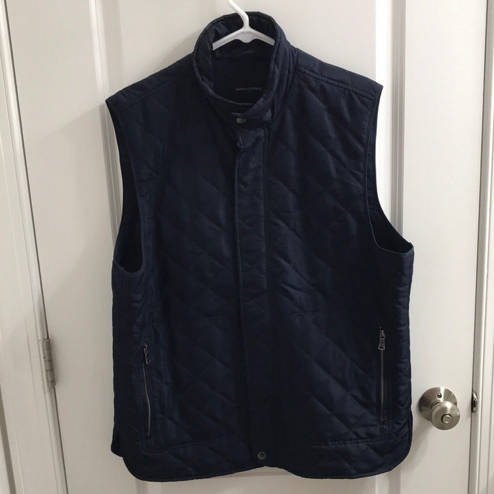 Mens Banana Republic Factory Navy Blue Quilted Vest with Stand-Up Collar
